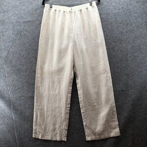 Vivid‎ 100% Linen Wide Leg Pants Womens 12 Beige High Rise Zip Resort Coastal
